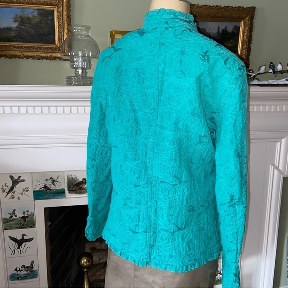 Beautiful aqua textured jacket by Additions in Chico’s size 2 with ruffles. - Picture 6 of 8